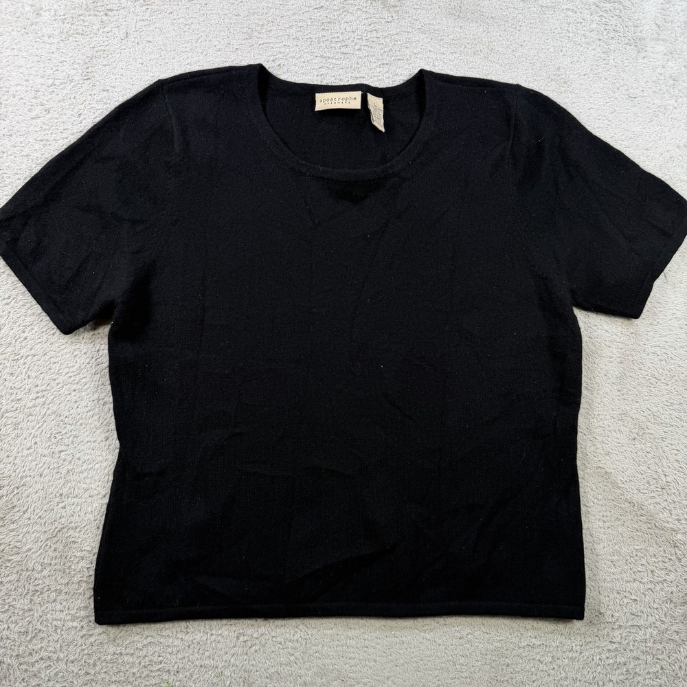 Apostrophe Sweater Womens Large Black 100% Cashmere Short Sleeve Shirt Soft